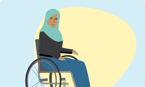 illustration of a girl wearing a hijab in a wheelchair
