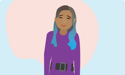 illustration of a girl in a purple jumpsuit