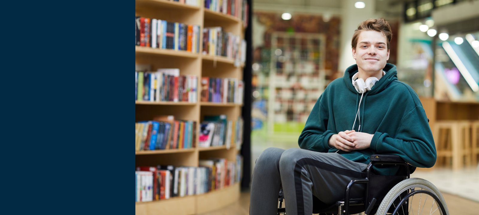 Young male adult in wheelchair