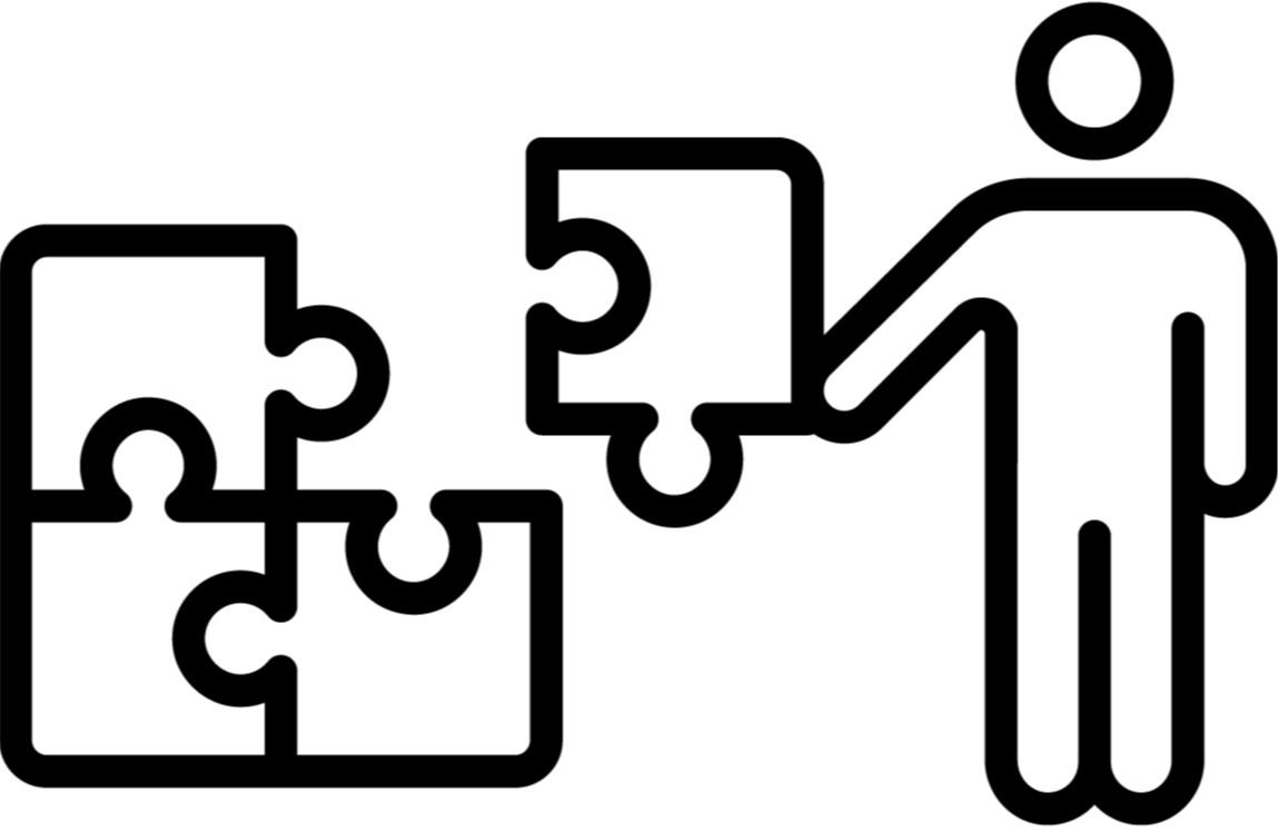 icon of a person placing a puzzle piece into an incomplete puzzle