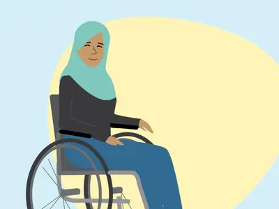 illustration of a girl wearing a hijab in a wheelchair